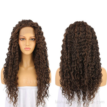 Low price lace front wig synthetic lace front wig long curly hair cheap wate wave curly women's daily party cosplay curly brown